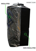 1000 Litre Insulated Potable Water Tank showing insulated and non-insulated sections.