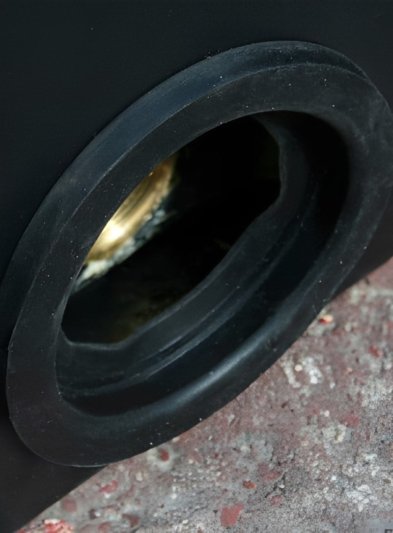 Close-up of the outlet opening of a 1000 Litre Insulated Potable Water Tank showing durable construction.