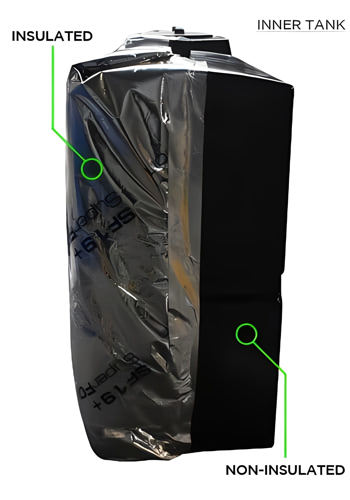 1000 Litre Insulated Water Tank - Sandstone with insulated and non-insulated sections highlighted.