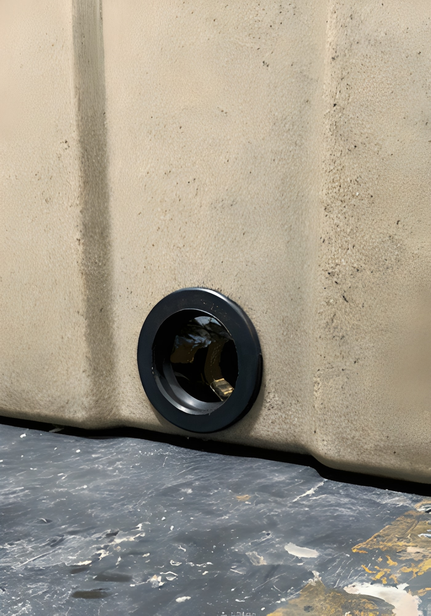 Close-up of inlet on 1000 Litre Insulated Water Tank - Sandstone for water access.