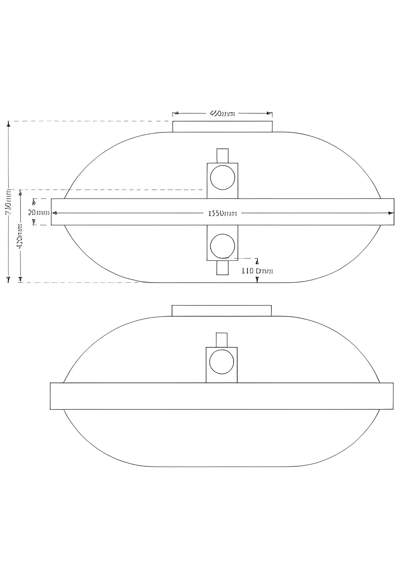 Dimensions of 1000 Litre Underground Water Tanks showing size and fittings.