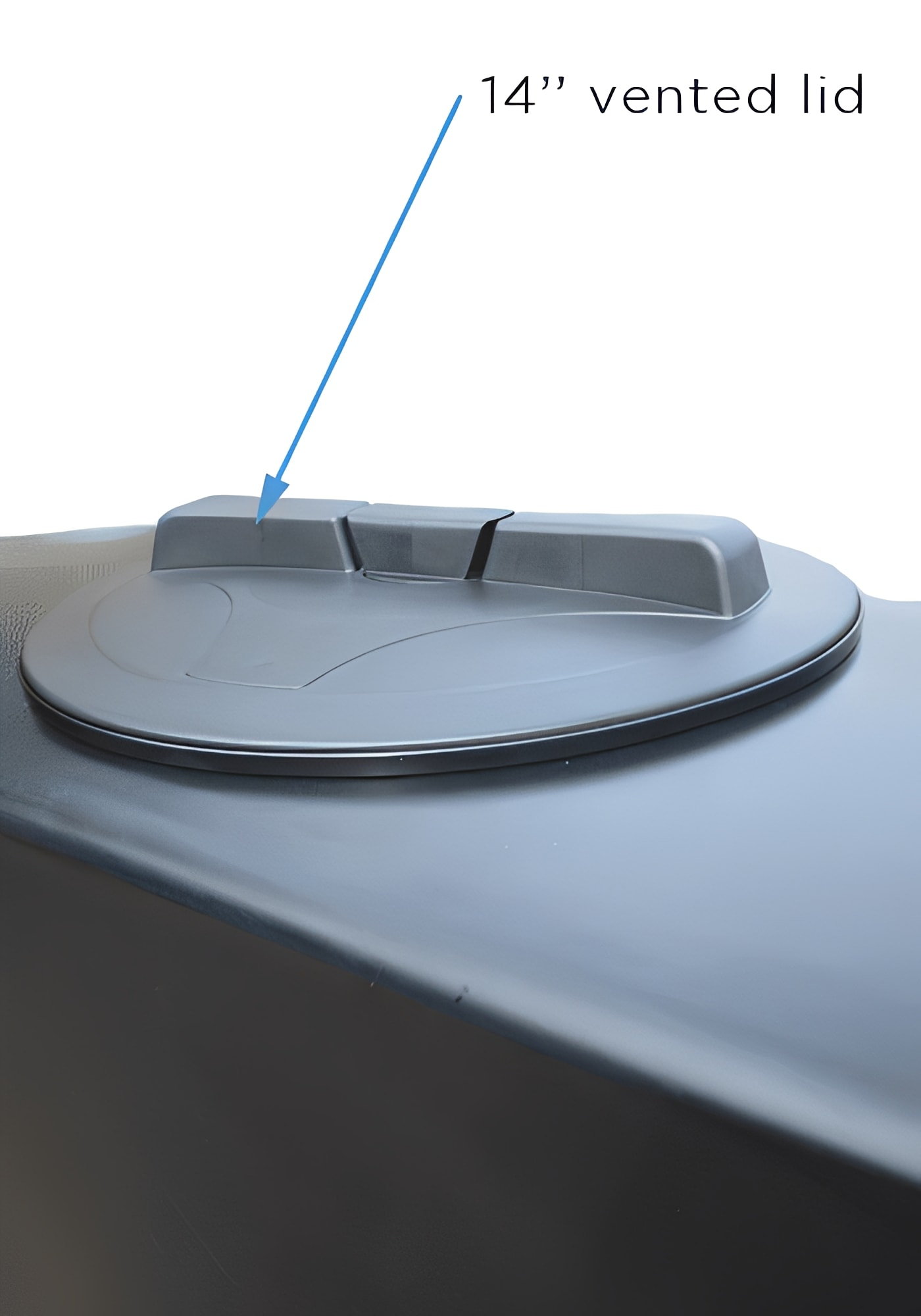 14 inch vented lid on a 1200 Litre Water Tank Frost Proof Plastic for improved ventilation and easy access.