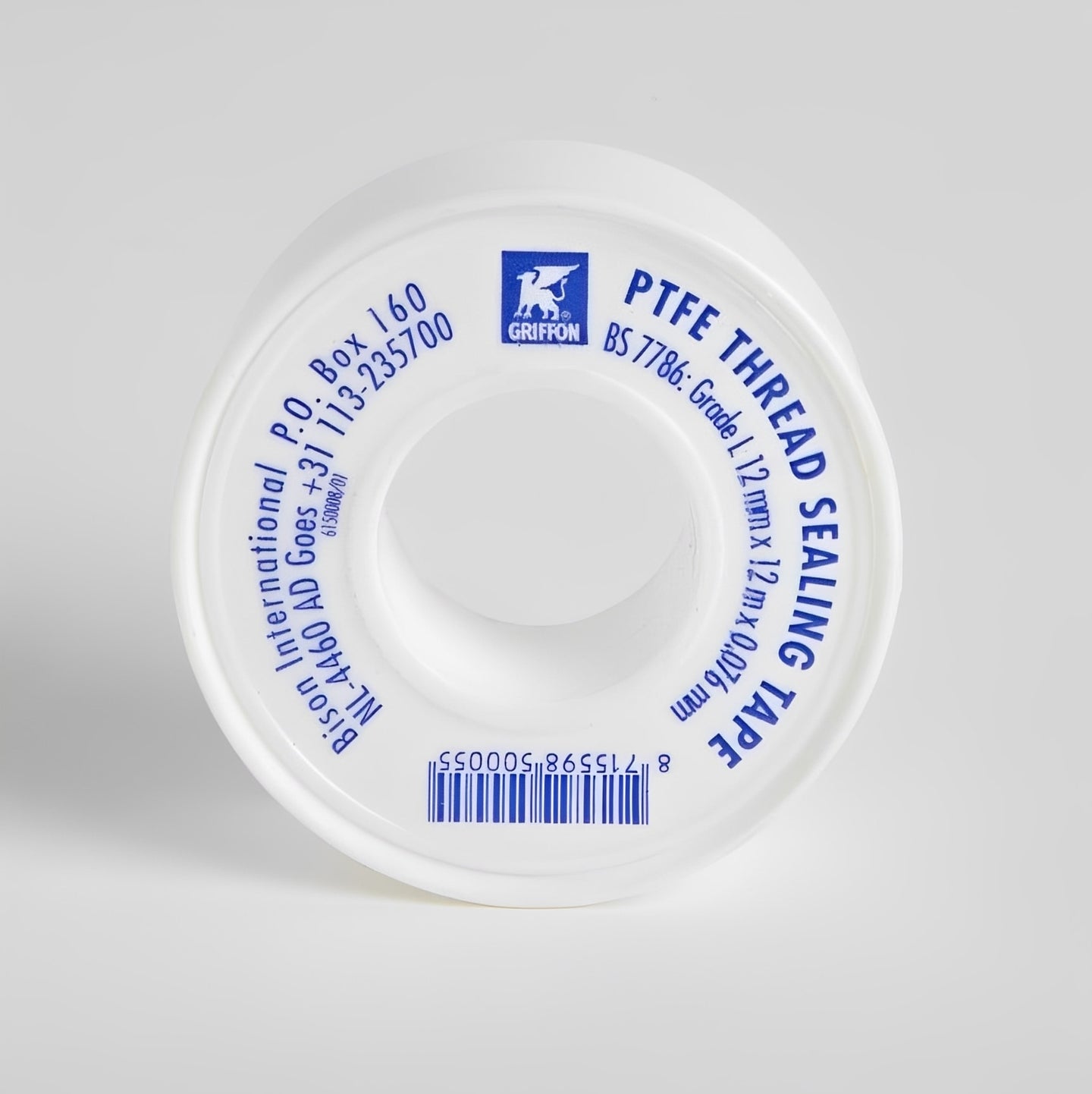 12mm Wide PTFE Thread Seal Tape for PVC Pipes on a spool, ideal for leak-proof connections.