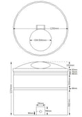Technical diagram of 1300 Litre Natural Water Tank showcasing dimensions and features.