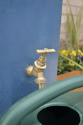 Midi Metro 185L Water Butt - Blue Marble Effect Tank water outlet valve and hose connection close-up.