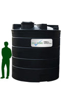 20000 Litre Round Water Tank - Non Potable with a silhouette for scale.