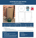 City Just Water 210L Water Butt - Sandstone Effect Slim Design product specifications and features infographic.