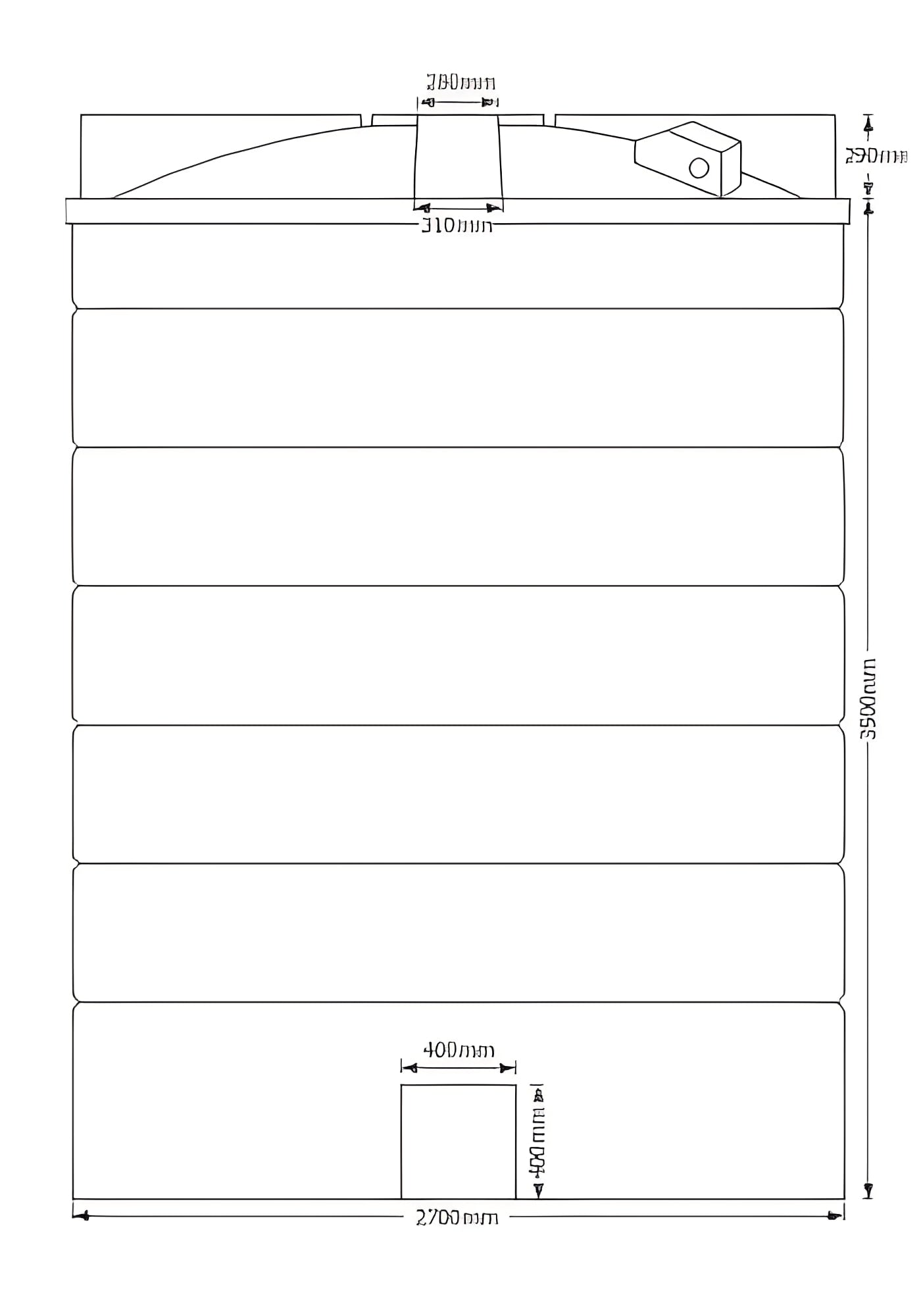 25000L Water Tank c/w Rainwater Harvesting Kit dimensions and specifications illustration.