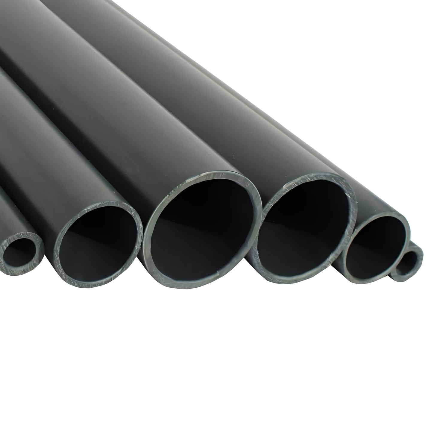 3m Imperial UPVC Pressure Pipe Class D - WRAS Approved pipes showcasing black cylindrical shape and varying diameters.