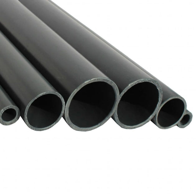 3m Imperial UPVC Pressure Pipe Class D - WRAS Approved pipes showcasing black cylindrical shape and varying diameters.