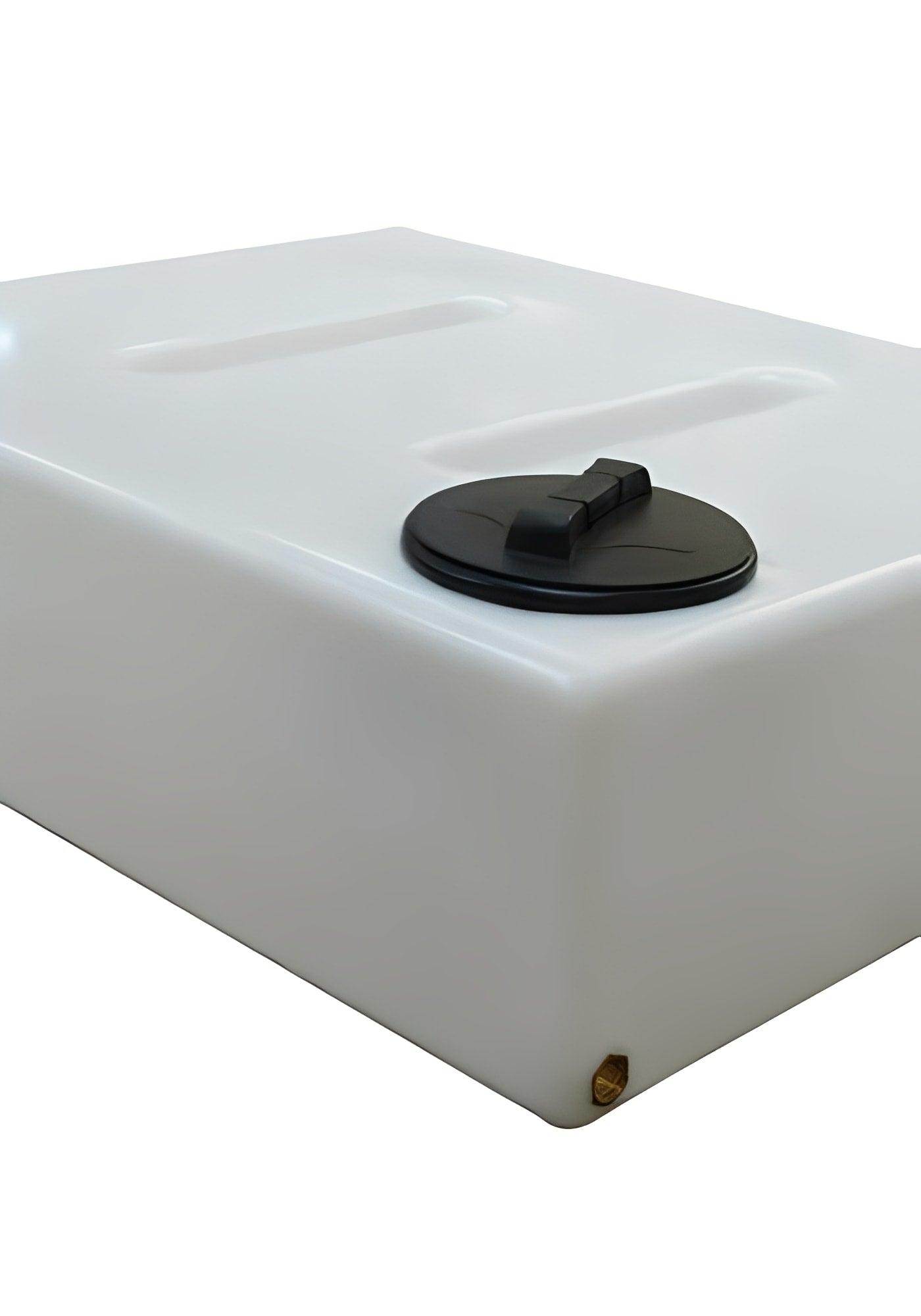 400 Litre Baffled Water Tank V2 with black cap and low profile design for safe water transport.