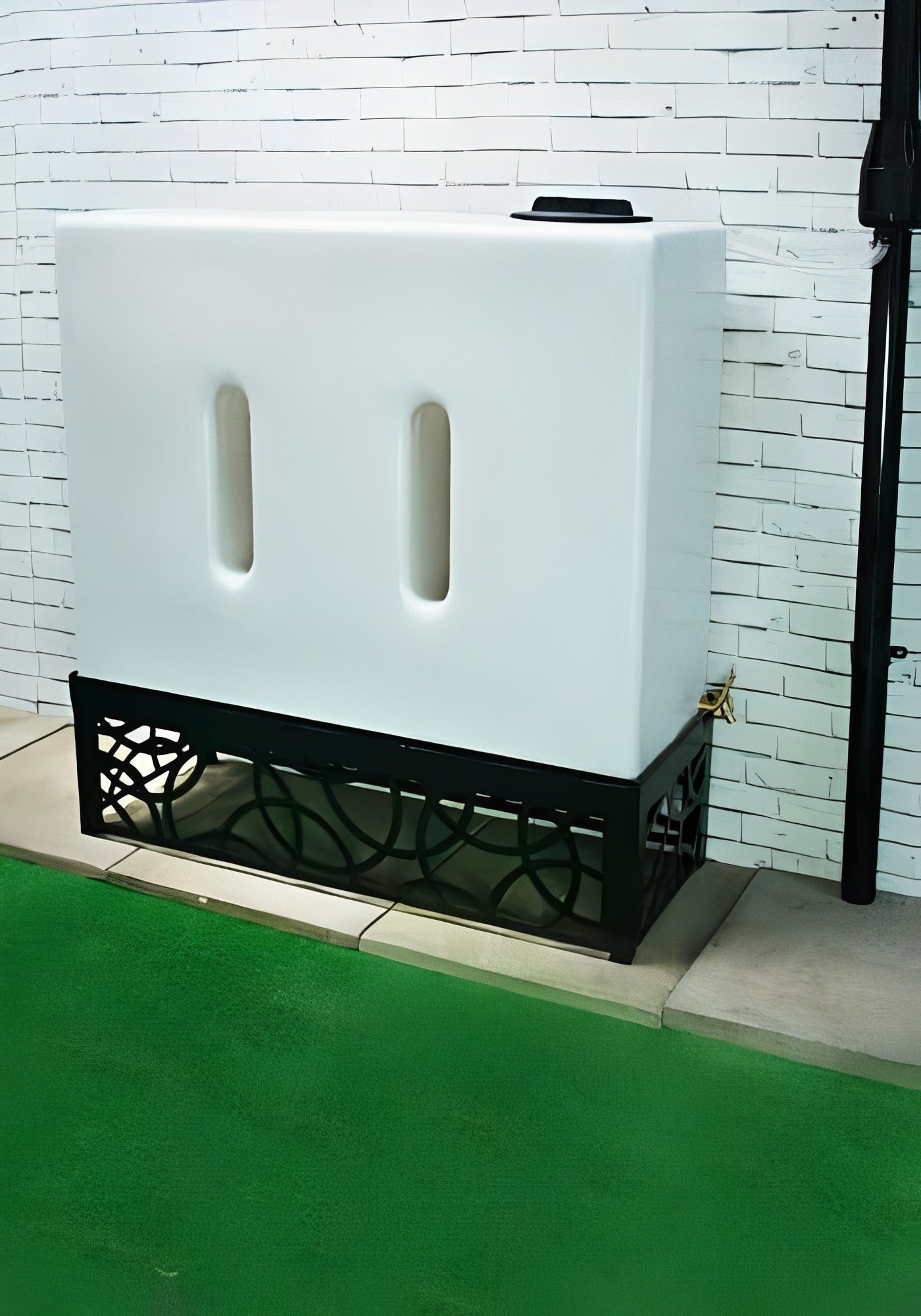 500 Litre Water Tank V1 - White Marble installed against a white brick wall, offering a space-saving design.
