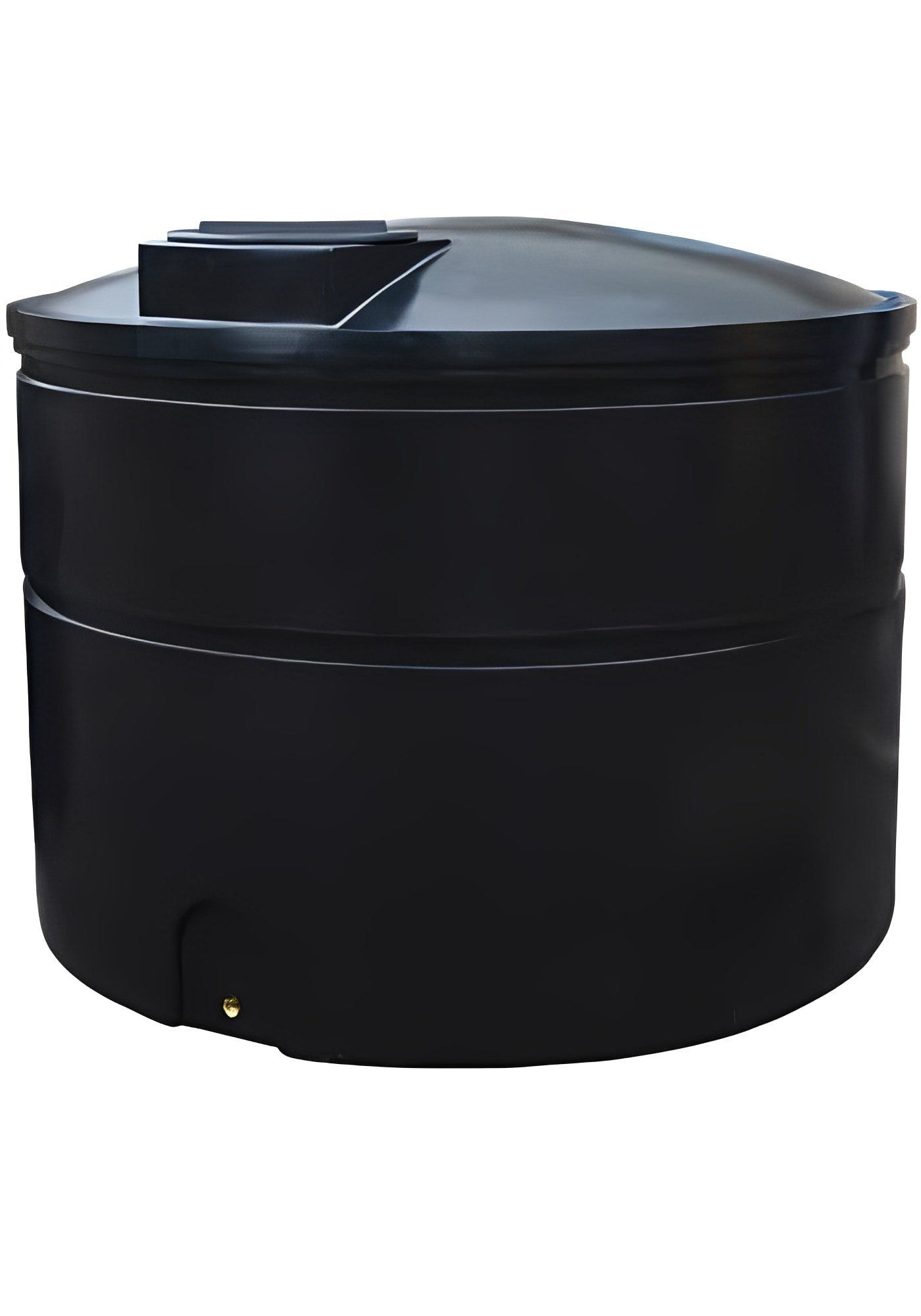 5000 Litre Potable Water Tank with Brass Outlet in black with a curved design for water storage.