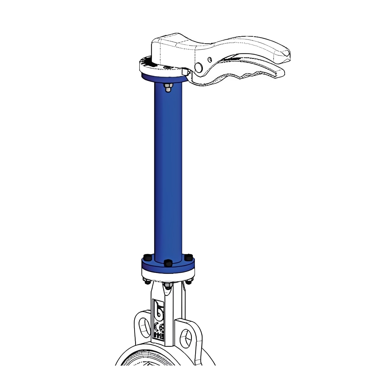 500mm Stem Extension for Brandoni Butterfly Valves with a handle for remote operation.