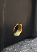 Close-up of the fitting on a 5600 Litre Brine Tank showcasing durable construction and threading.