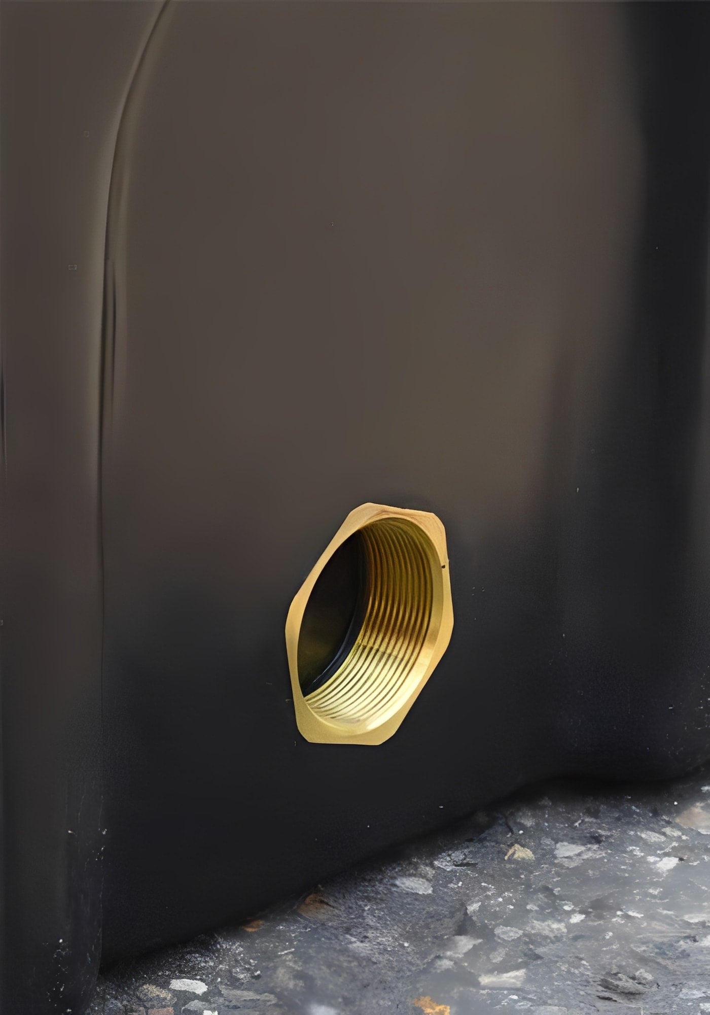 Close-up view of the outlet connection on a 6000 Litre Non Potable Water Tank, showcasing its durable construction.