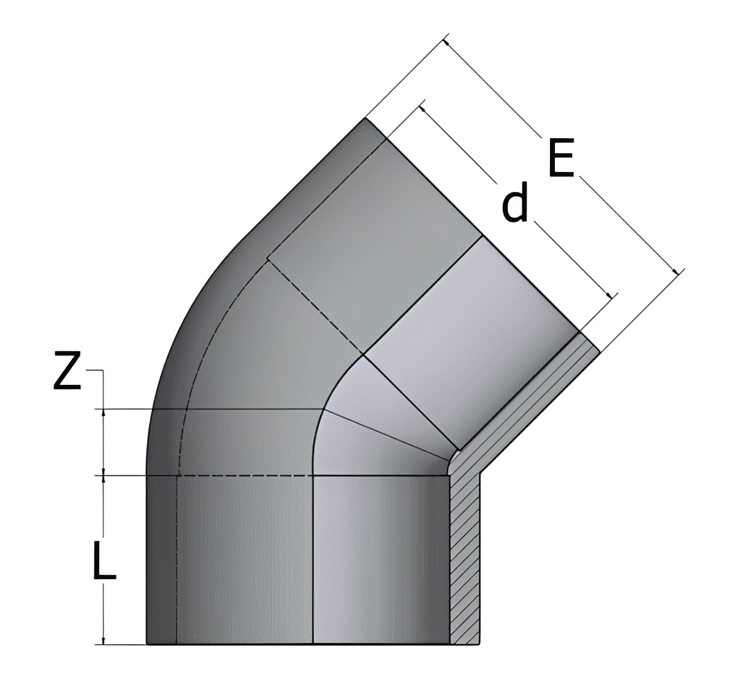 ABS 45 Degree Elbow Plain - Imperial Pipe Fitting detailed dimensions and design illustration.