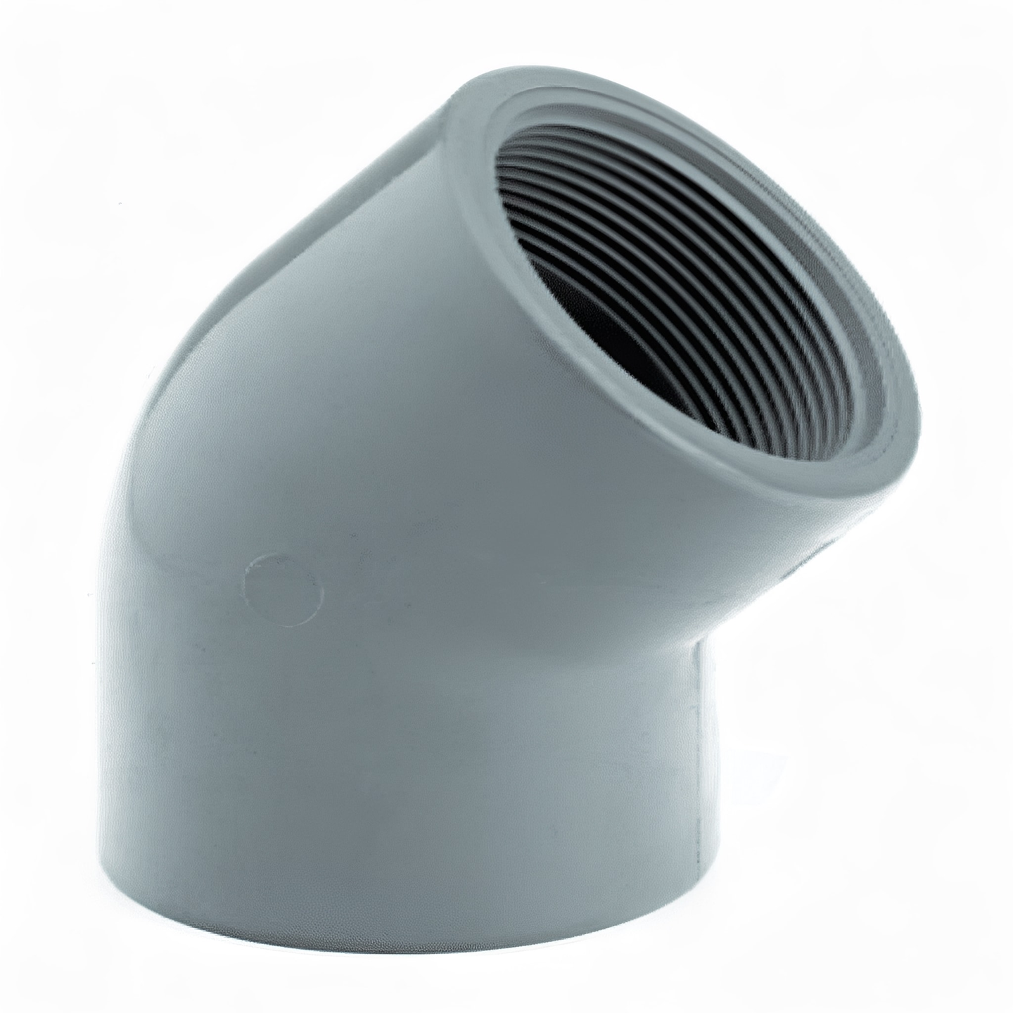 ABS 45 Degree Plain to Threaded Elbow Pipe Fitting for plumbing applications.