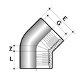 ABS 45 Degree Elbow Threaded Fitting - Imperial with dimensions Z, L, E, and G for precise connection.