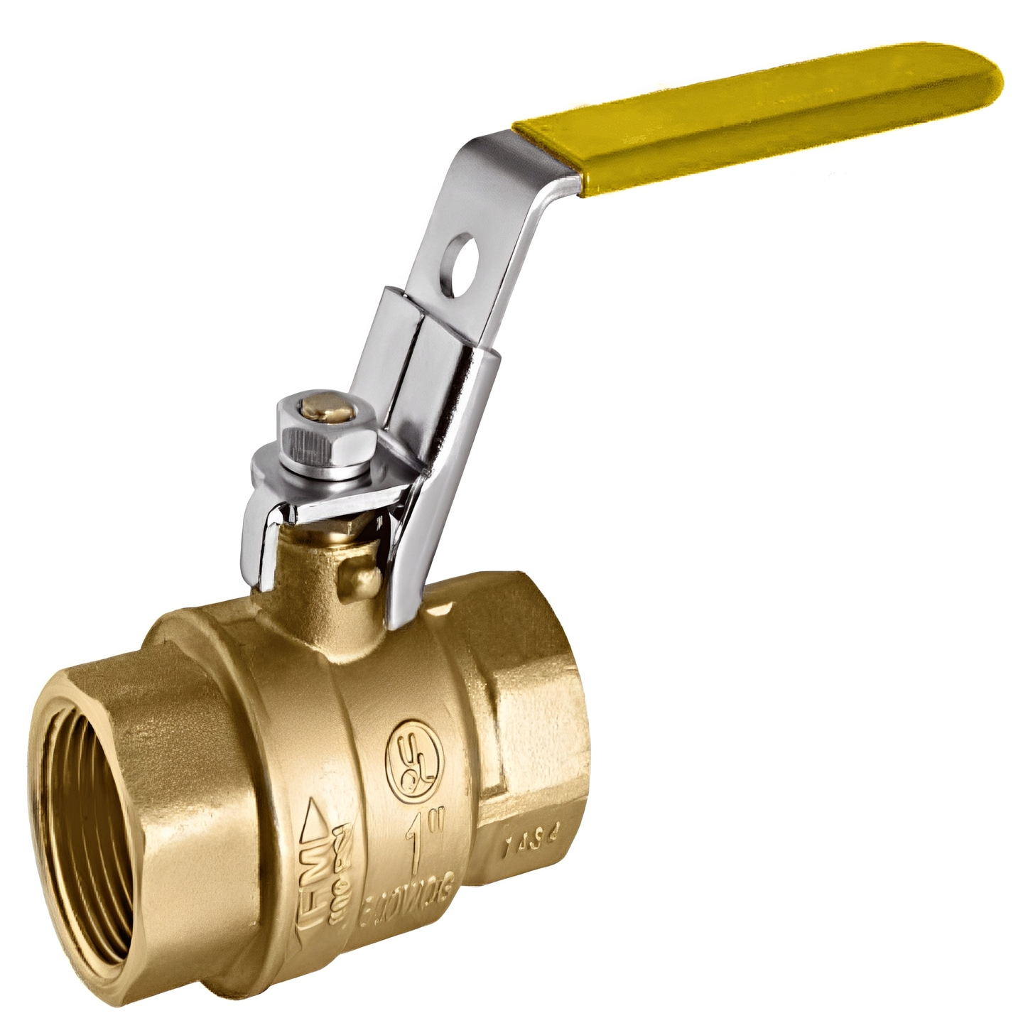 Lockable ABS Brass Ball Valve - BSP Female Threaded Ends with yellow manual lever and brass finish.