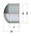 ABS Plain Cap - Imperial Pipe Fitting - WRAS Approved technical drawing with dimensions labeled d, E, L, and H.