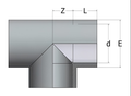 ABS Equal Tee Plain - Imperial - All Sizes technical drawing with dimensions labeled Z, L, d, and E.