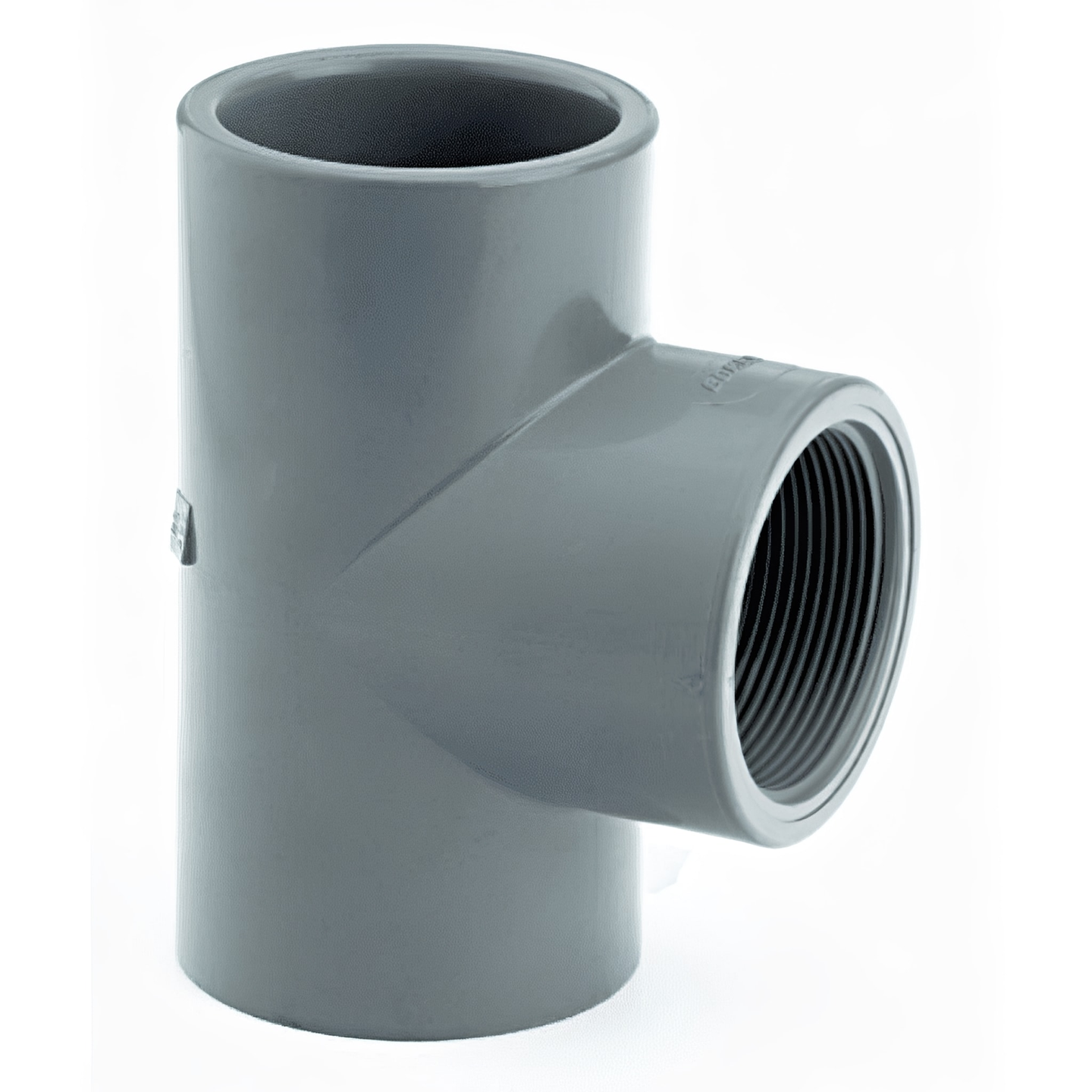 ABS Equal Tee Plain to Threaded Pipe Fitting used for secure, threaded branch connections in plumbing systems.