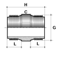 ABS Hexagon Nipple Threaded Fitting - Imperial technical drawing with dimensions H, C, G, and L marked.