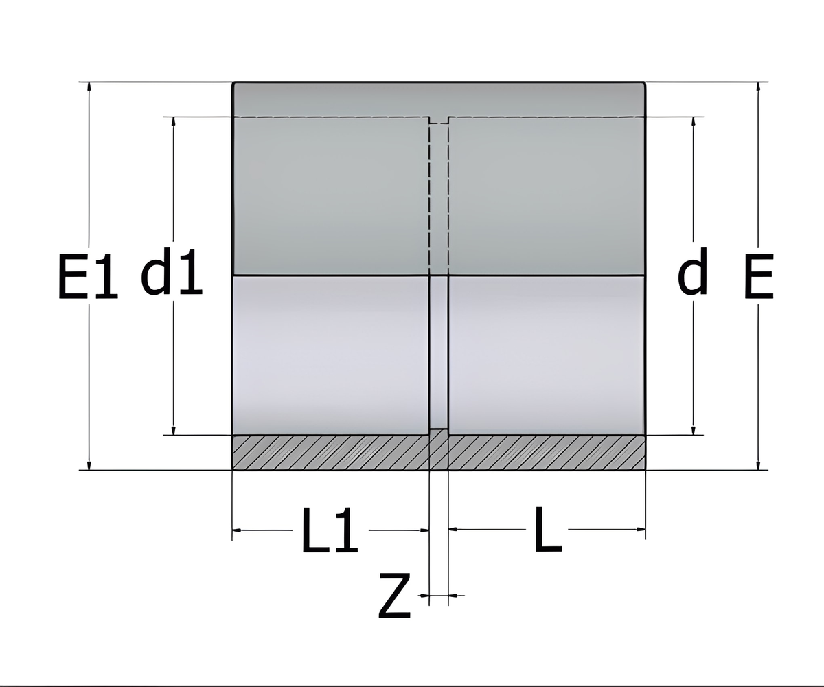 ABS Imperial to Metric Plain Adaptor Socket technical dimensions diagram showing measurements for precise installation.