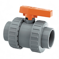 ABS Industrial Ball Valve - Double Union EPDM Seals Plain Ends with orange handle and gray body