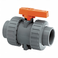 ABS Industrial Double Union Ball Valve - Imperial FPM Seals with manual flow control handle and durable design.