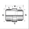 ABS Threaded Reducing Nipple - Imperial Pressure Pipe Fitting technical drawing with dimensions labeled.