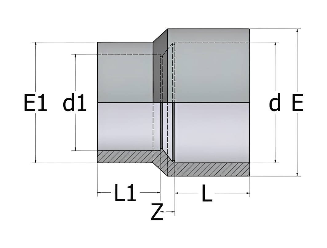 ABS Reducing Socket Plain - Imperial Pipe Fitting dimensions and specifications diagram.