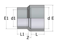 ABS Reducing Socket Plain - Imperial Pipe Fitting dimensions and specifications diagram.