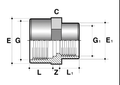 Diagram of ABS Reducing Socket Threaded - Female BSP Imperial Inch dimensions and features.