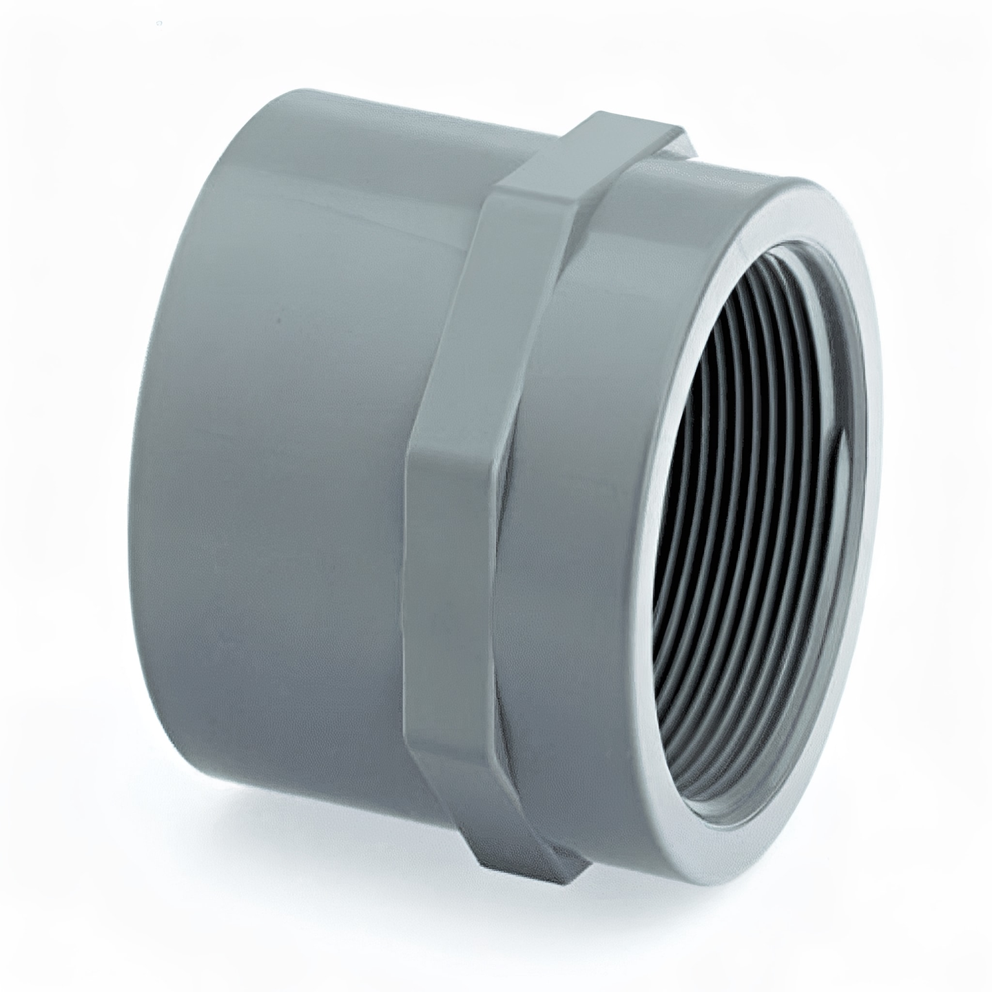 ABS Plain to Threaded Socket - Grey Pipe Fitting showcasing a durable grey design for effective pipe connections.