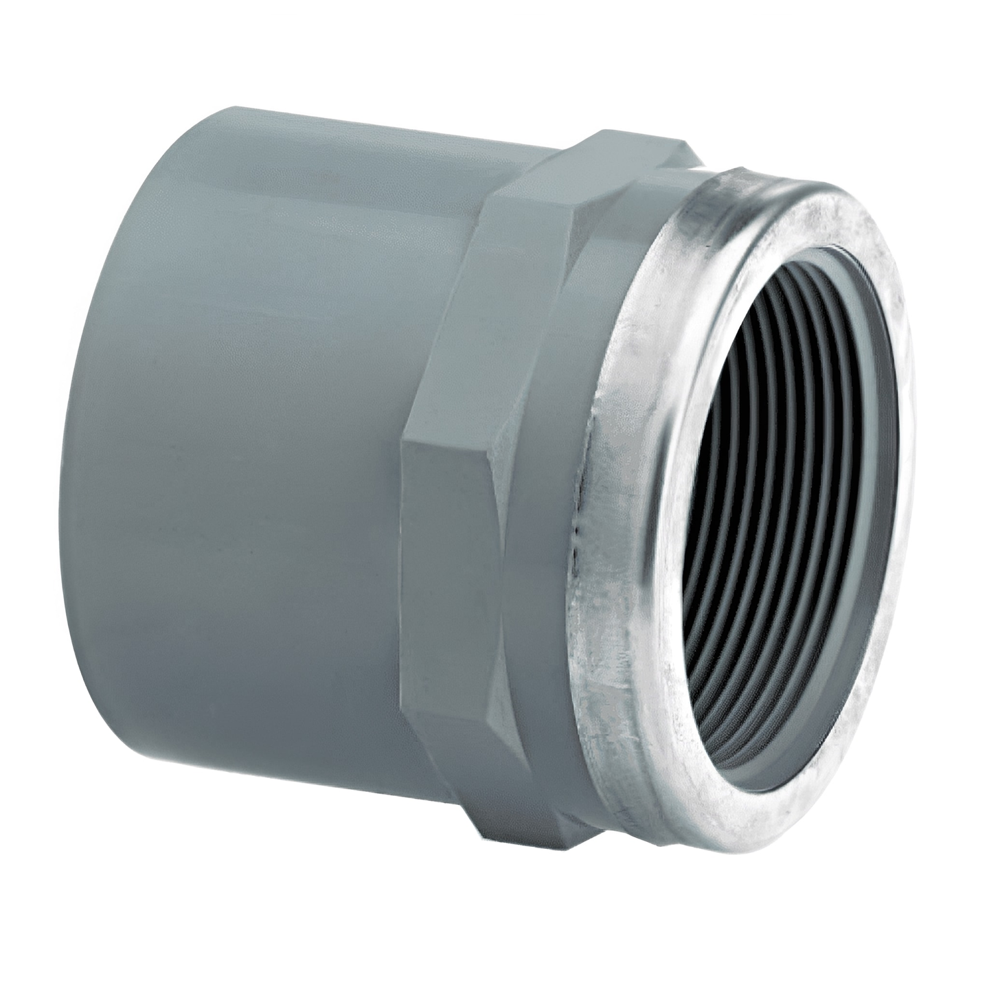 ABS Plain to Threaded Reinforced Socket - WRAS Approved, showcasing durable plastic and stainless steel design.