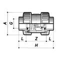 ABS Double Union Air Release Valve - FPM Seals Imperial technical drawing for specifications and dimensions.
