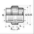ABS Union Threaded - Imperial Impact Resistant Fitting technical drawing with dimensions for accurate installation.