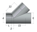 ABS Y Piece 45 Degree Tee Plain - Imperial WRAS Approved technical drawing showing dimensions and angles.