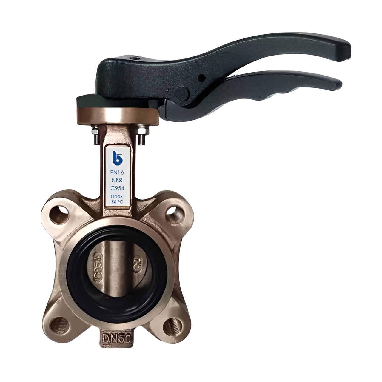 Aluminium Bronze Lugged & Tapped Butterfly Valve NBR Liner PN16 on a white background.