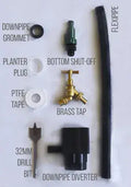 Black Midi Metropolitan Water Butt Planter - 165L Black installation accessories including flexpipe and brass tap.