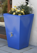 Cambridge Blue Marble Water Butt Planter - 90L Capacity with flowers in a stylish blue container.