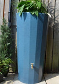 Blue Marble Metropolitan Water Butt Planter - 255L Blue Stone Effect with plants, stylish rainwater harvesting solution.