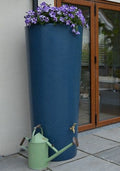 Bluestone Big City Water Butt Planter - 380L Blue Stone-Effect with flowers and watering can
