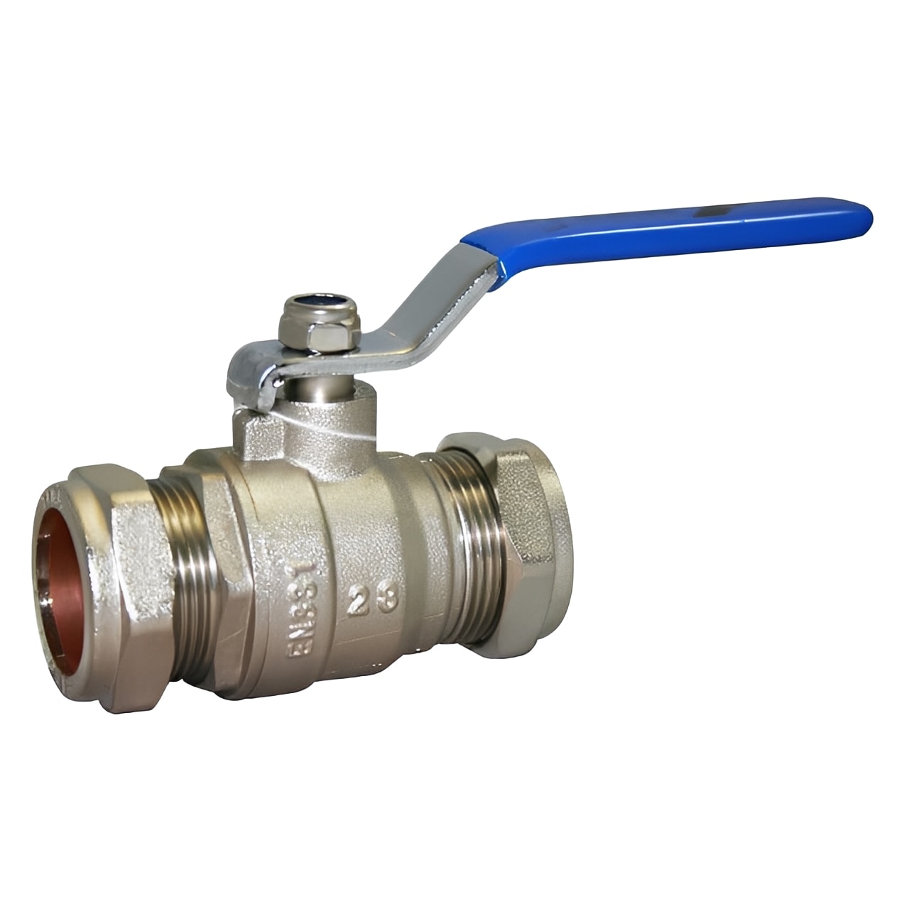 Brass Ball Valve - Compression Ends WRAS Approved Blue Lever for plumbing and service line installations