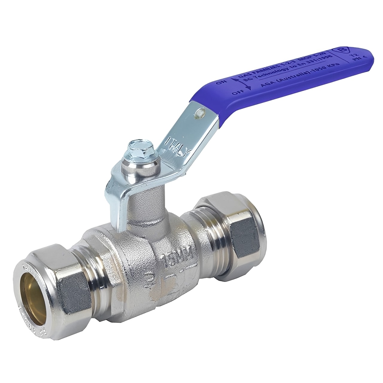 RIV Brass Ball Valve - Compression Ends Blue Lever WRAS Approved for reliable flow control in potable water systems