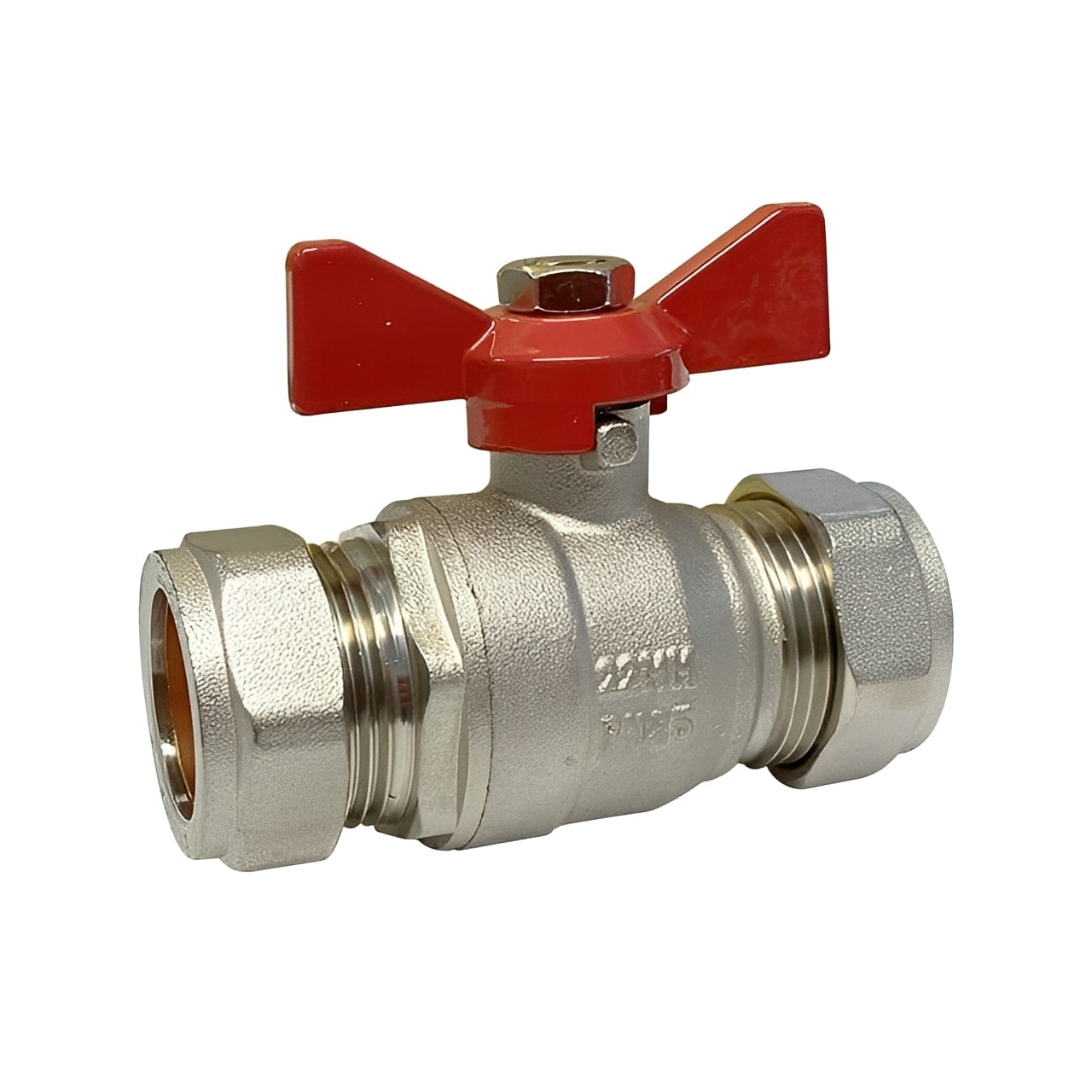 Brass Ball Valve - Compression Ends Blue Butterfly Handle WRAS for controlling water flow in plumbing systems