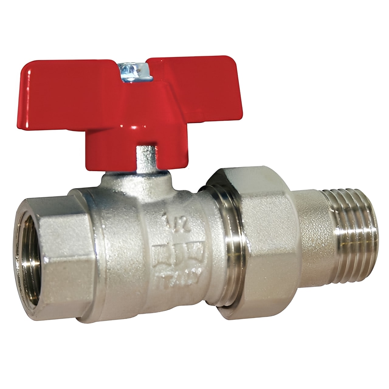 Brass Ball Valve Male Union End Red Butterfly Handle WRAS Approved