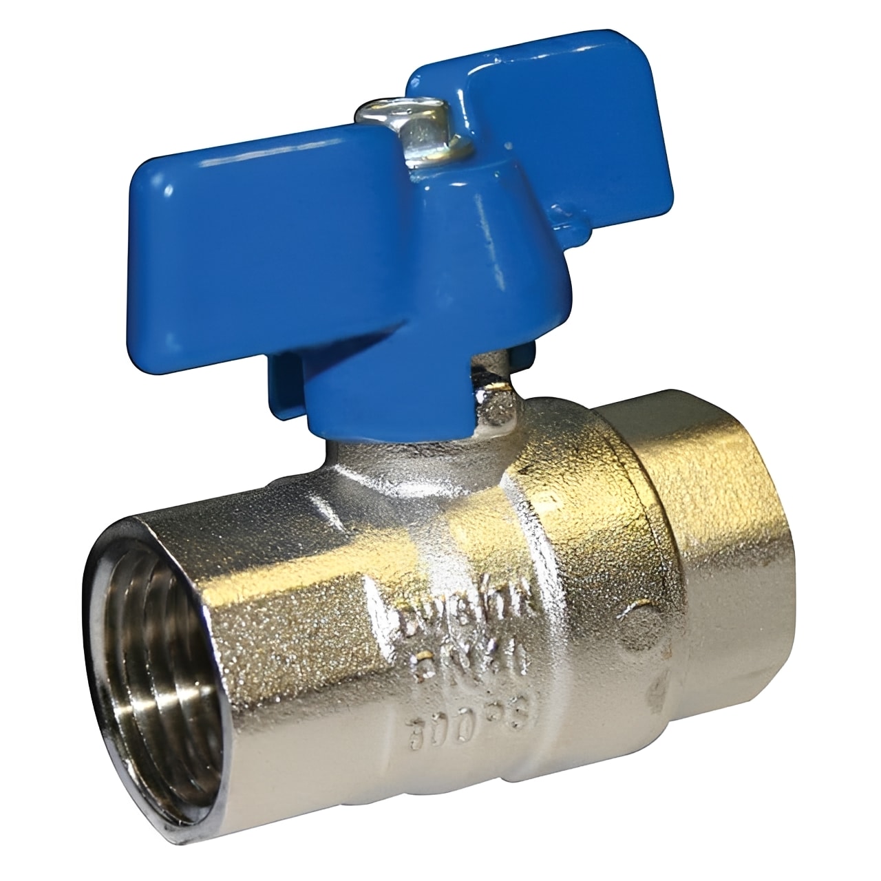 Brass Ball Valve - Blue Butterfly Handle WRAS Approved for water flow control and easy identification.